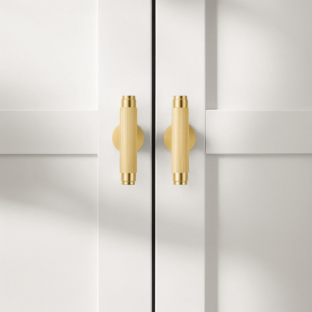 5-Pack Solid Brass Cabinet Knobs, Single Hole T Bar Handles