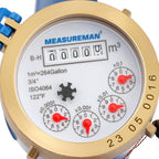 MEASUREMAN 3/4" Non-Pulsed Multi-Jet Cubic Meter Water Meter Brass Body 20mm Flow Cold Water Monitoring for Homes Apartments