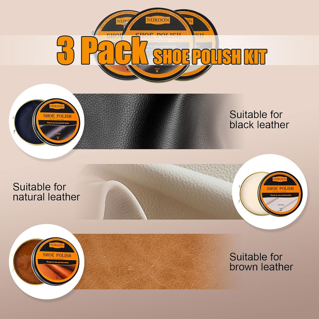 9 Pcs Shoe Polish Kit for Leather Boots, Brown Neutral Black Shoe Polish for Shoes, Leather Shoes Care Shine Kit