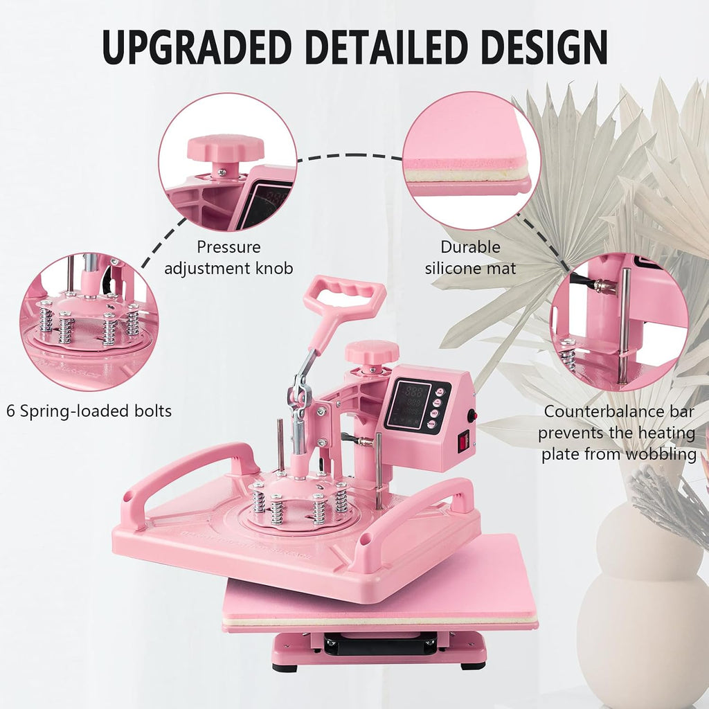 5 in 1 Heat Press Machine 12x15 Inch, Heat Press Machine for T Shirts Hat Cap Mug Plate 360° Swing Away, Sublimation