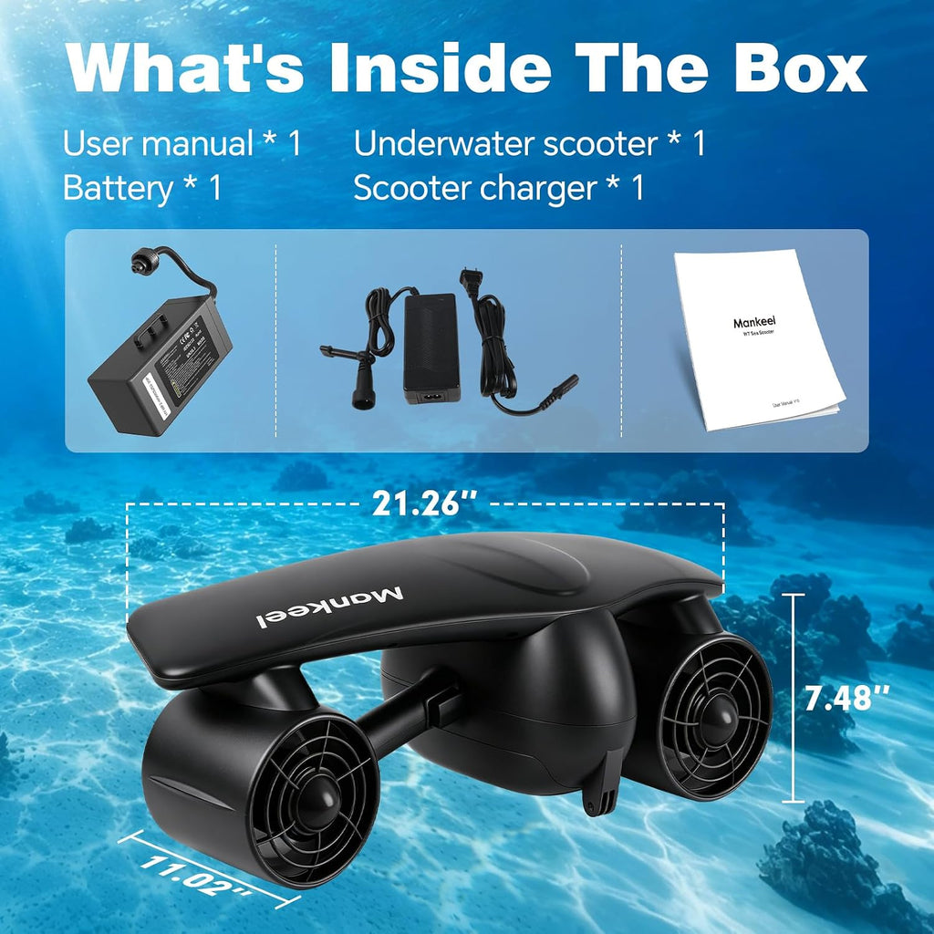 Underwater Scooter with Action Camera Mount, 26lbf Sea Scooter 30 Minutes Water Scooter for Adults 50M Waterproof