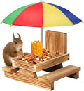Gnodary Squirrel Feeder with Umbrella, Squirrel Feeders for Outside, Squirrel Picnic Table Feeder - Chipmunk Feeder