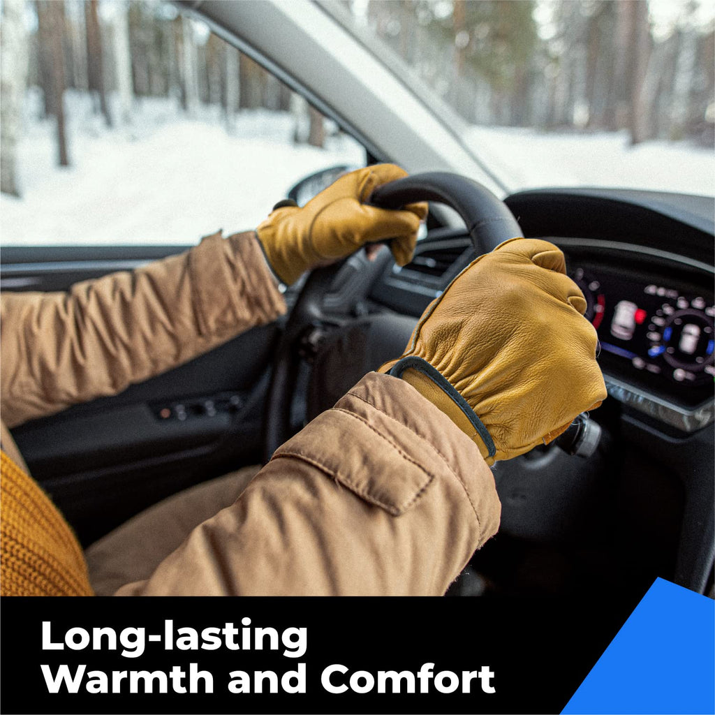 Winter Leather Work Gloves, Warm Thinsulate Lining for Cold Weather Work, 100% Full Grain Cowhide with Abrasion and