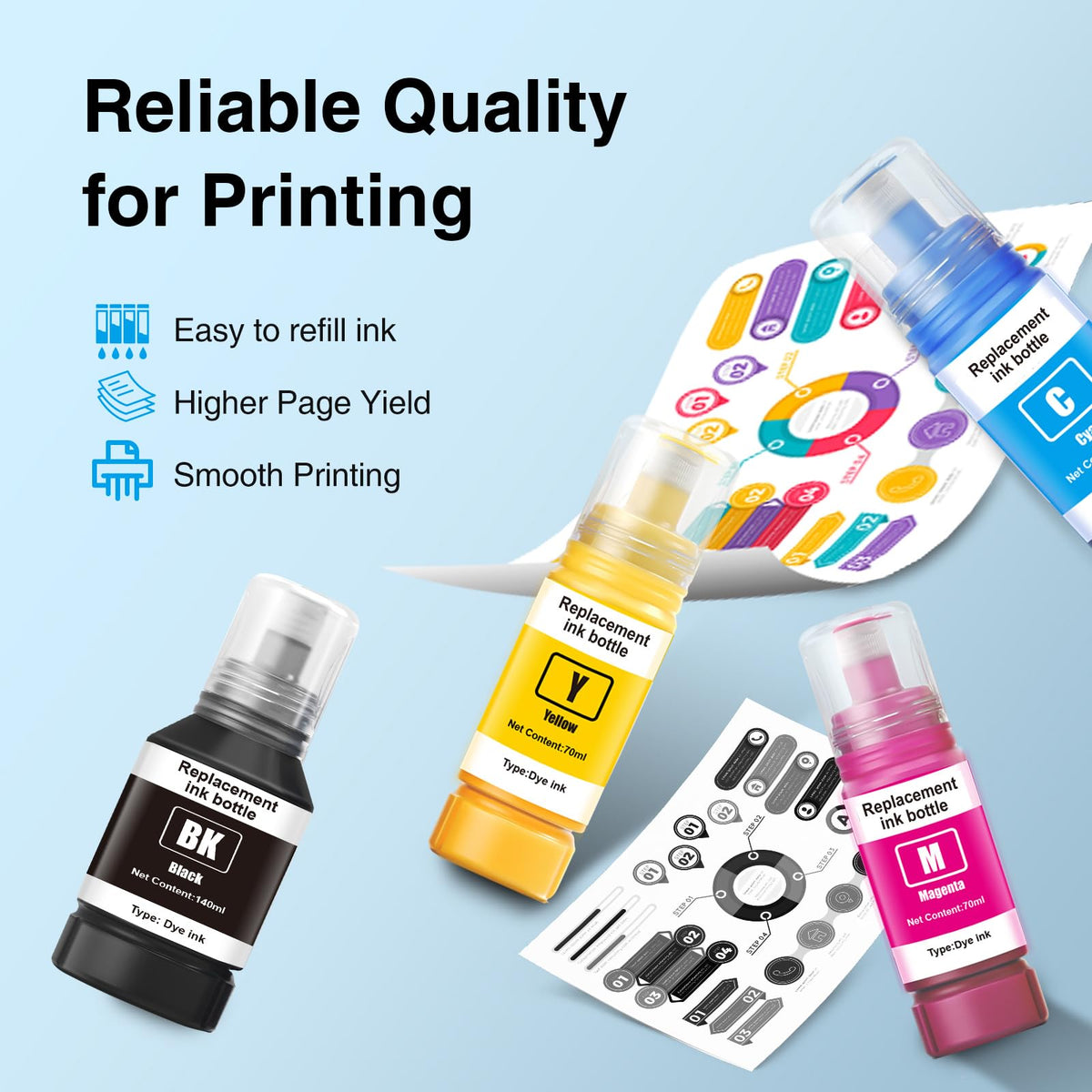 Compatible Ink Refill Bottles Replacement for Epson 502 Ink 6 Pack