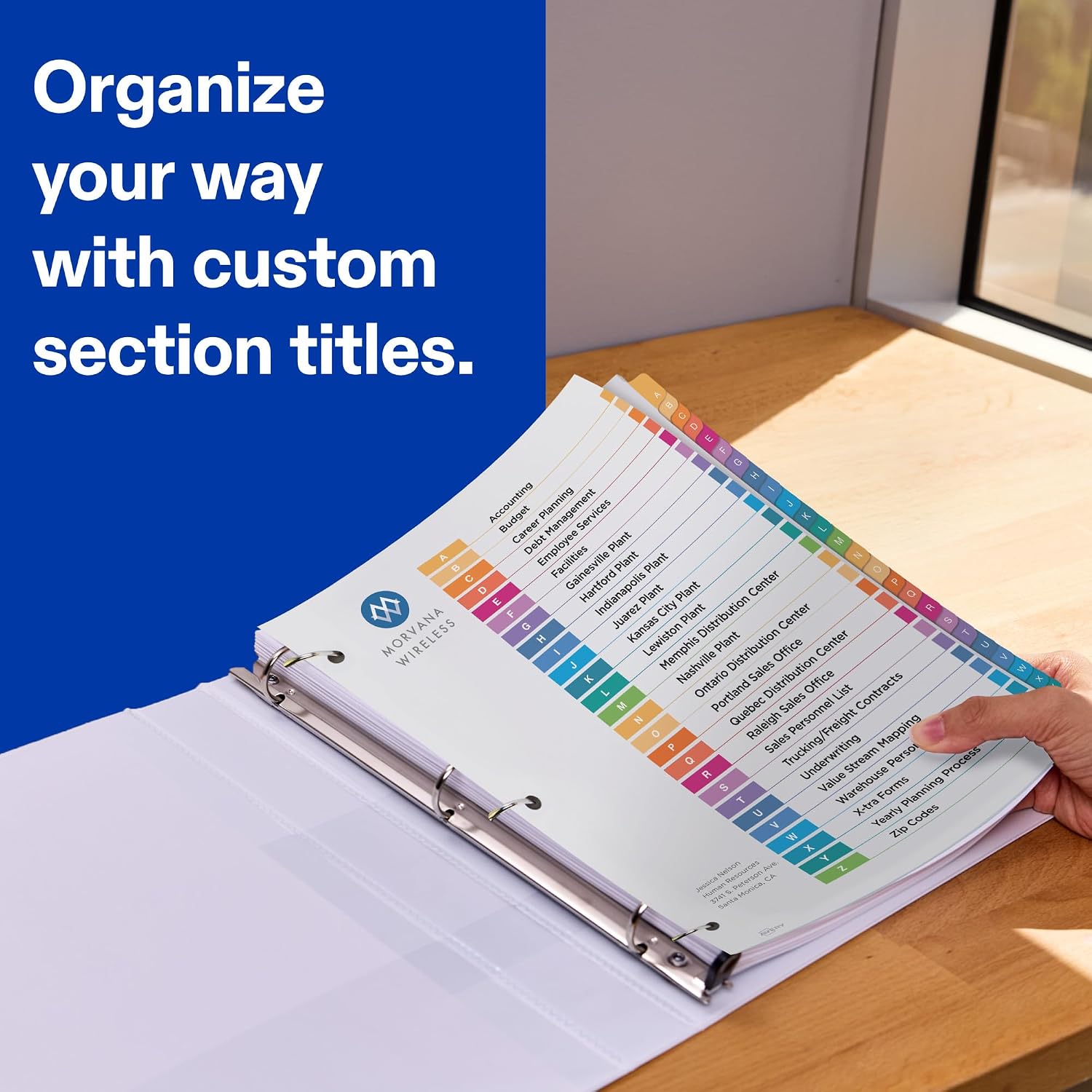 A-Z Dividers for 3 Ring Binders, 26 Tabs per Set, Customizable Table of Contents, Multicolor Tabs, Great for