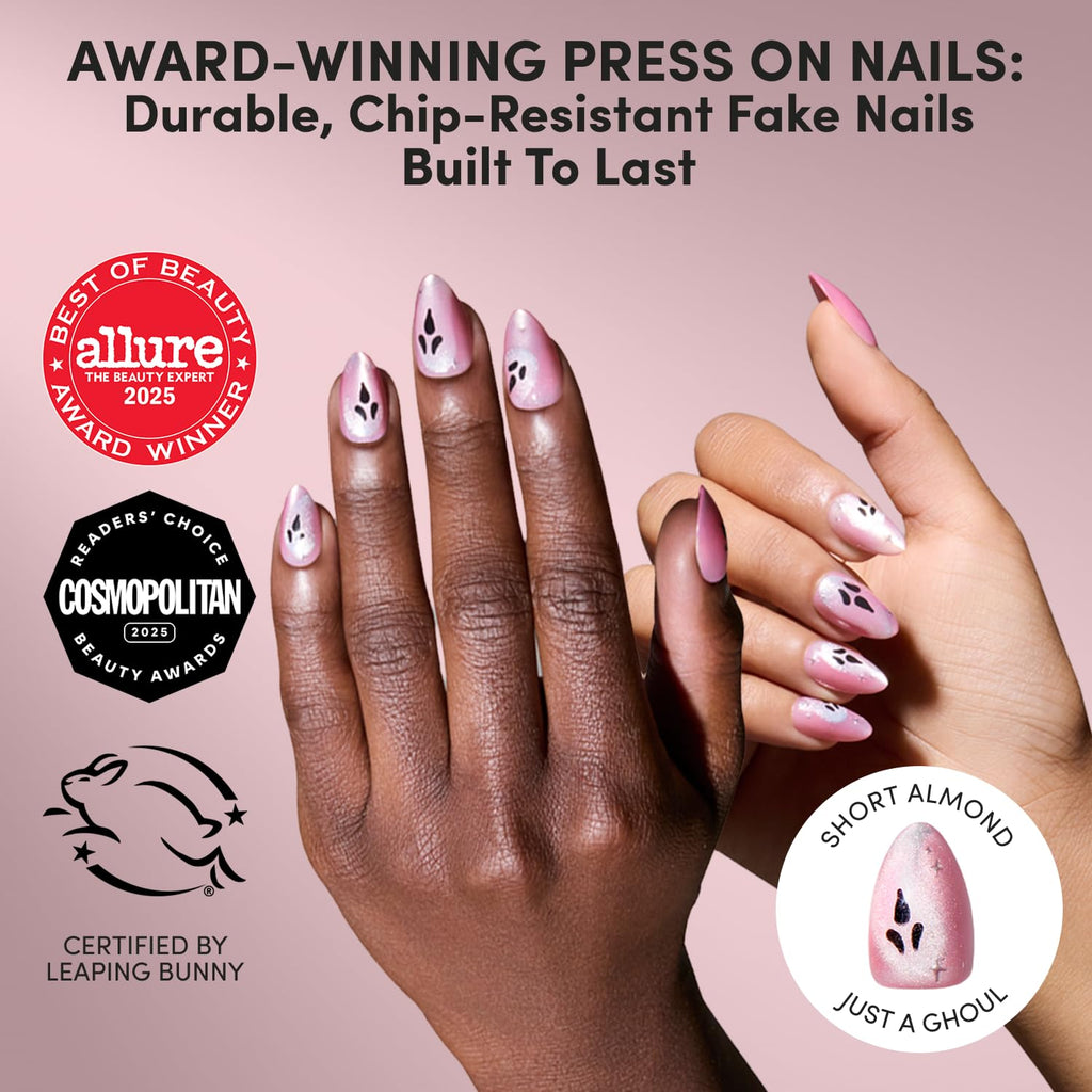 Halloween Press On Nails, Short Almond Cat-Eye, Just A Ghoul