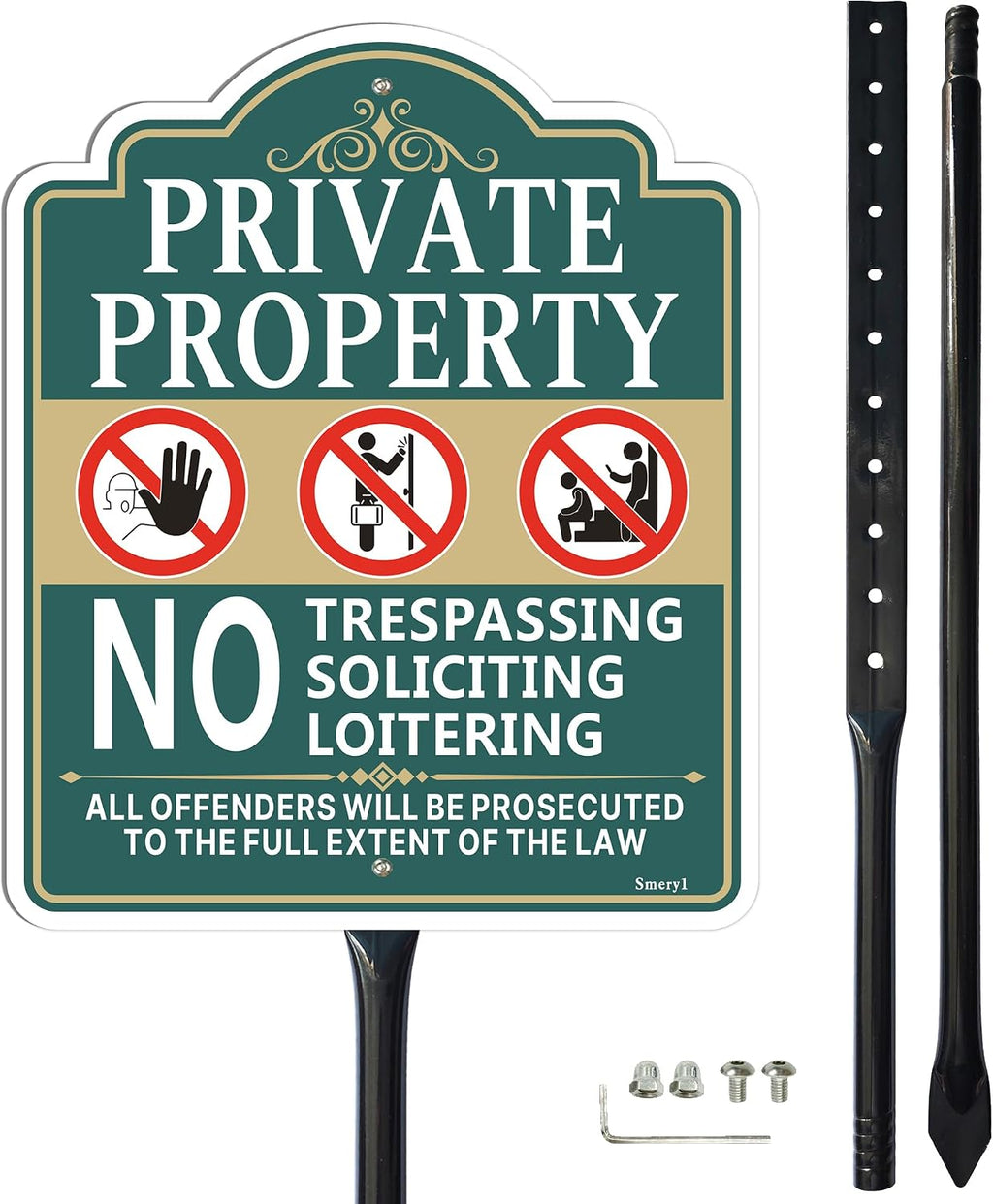 Private Property No Trespassing Soliciting Loitering Sign for Yard | 12" x 10" No Soliciting Yard Sign With 34.6"