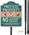 Private Property No Trespassing Soliciting Loitering Sign for Yard | 12" x 10" No Soliciting Yard Sign With 34.6"