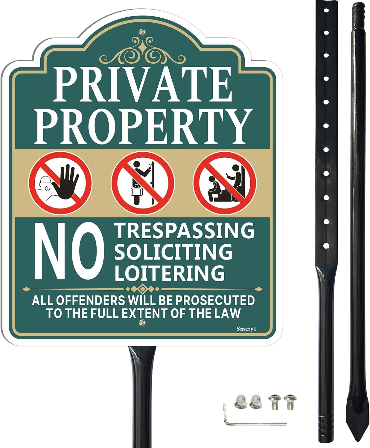 Private Property No Trespassing Soliciting Loitering Sign for Yard | 12" x 10" No Soliciting Yard Sign With 34.6"