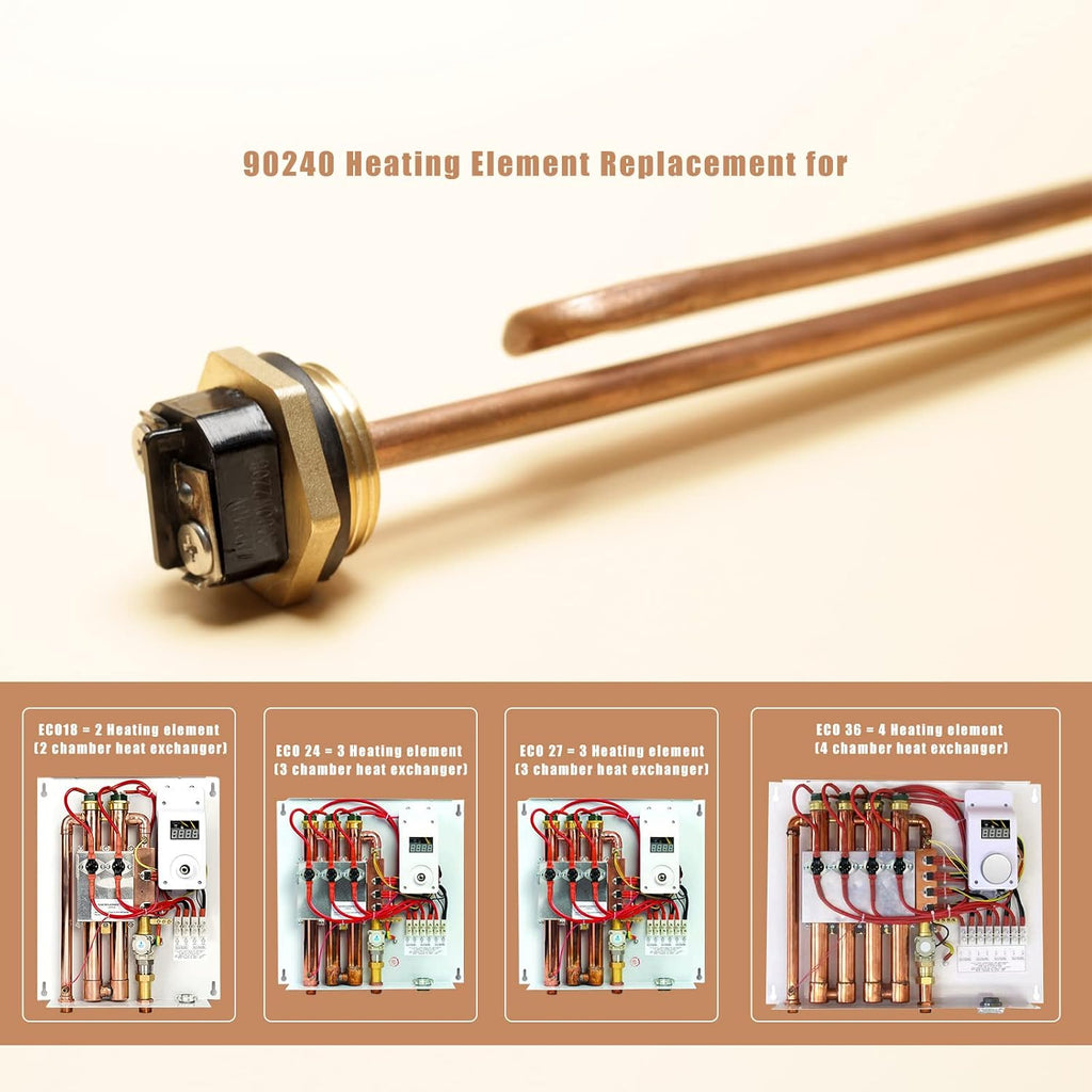 HE 90240 Heating Element Upgrade, 3 Pack, compatible with Ecosmart ECO 18/24/27/36, Rheem, Richmond, Eemax tankless water heaters. 240V, 9KW/18KW/27KW/36KW, RC04709024S Water Heater Element