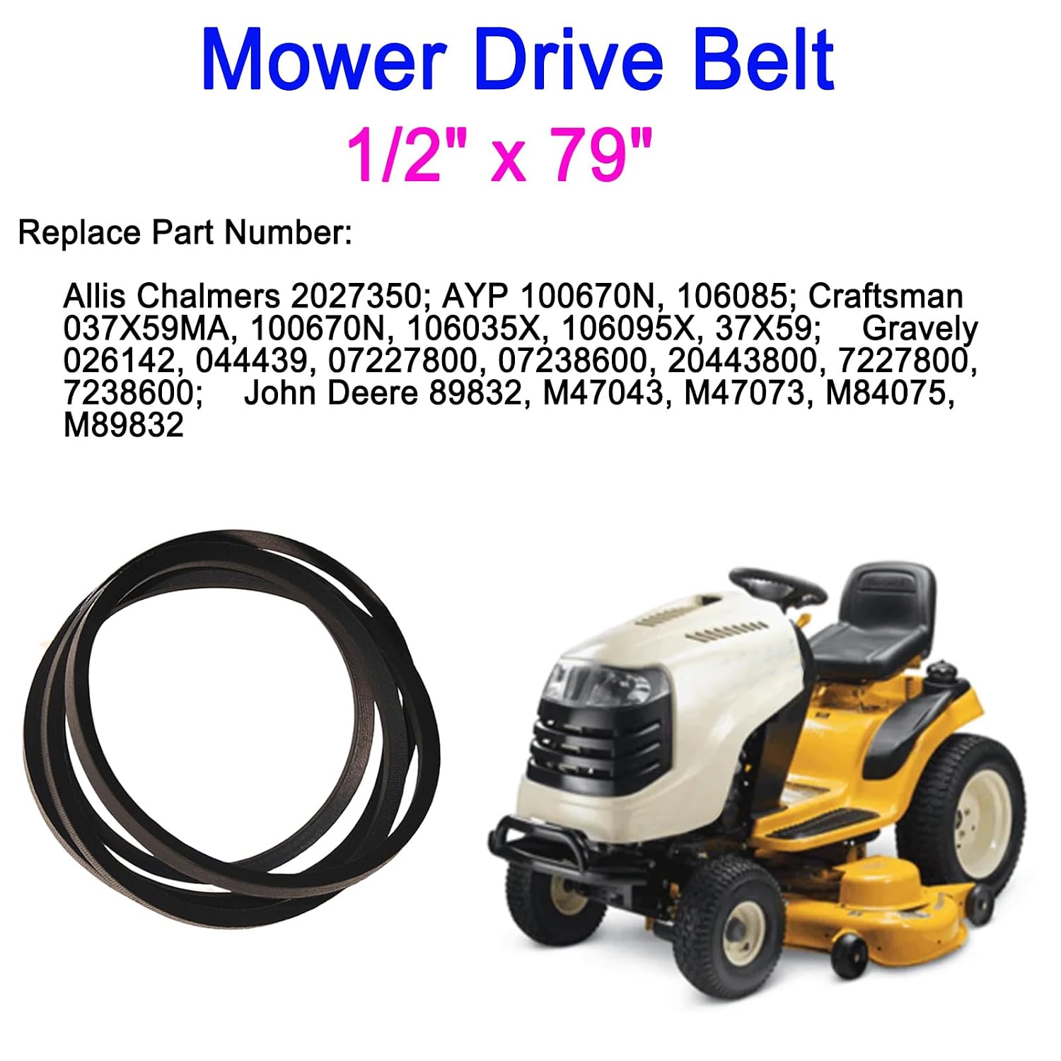 954-0349 754-0349 46 Inch Deck Belt Aramid Cord 79.1 Inch Replacement for Cub Cadet Troy Bilt MTD Toro Super Bronco