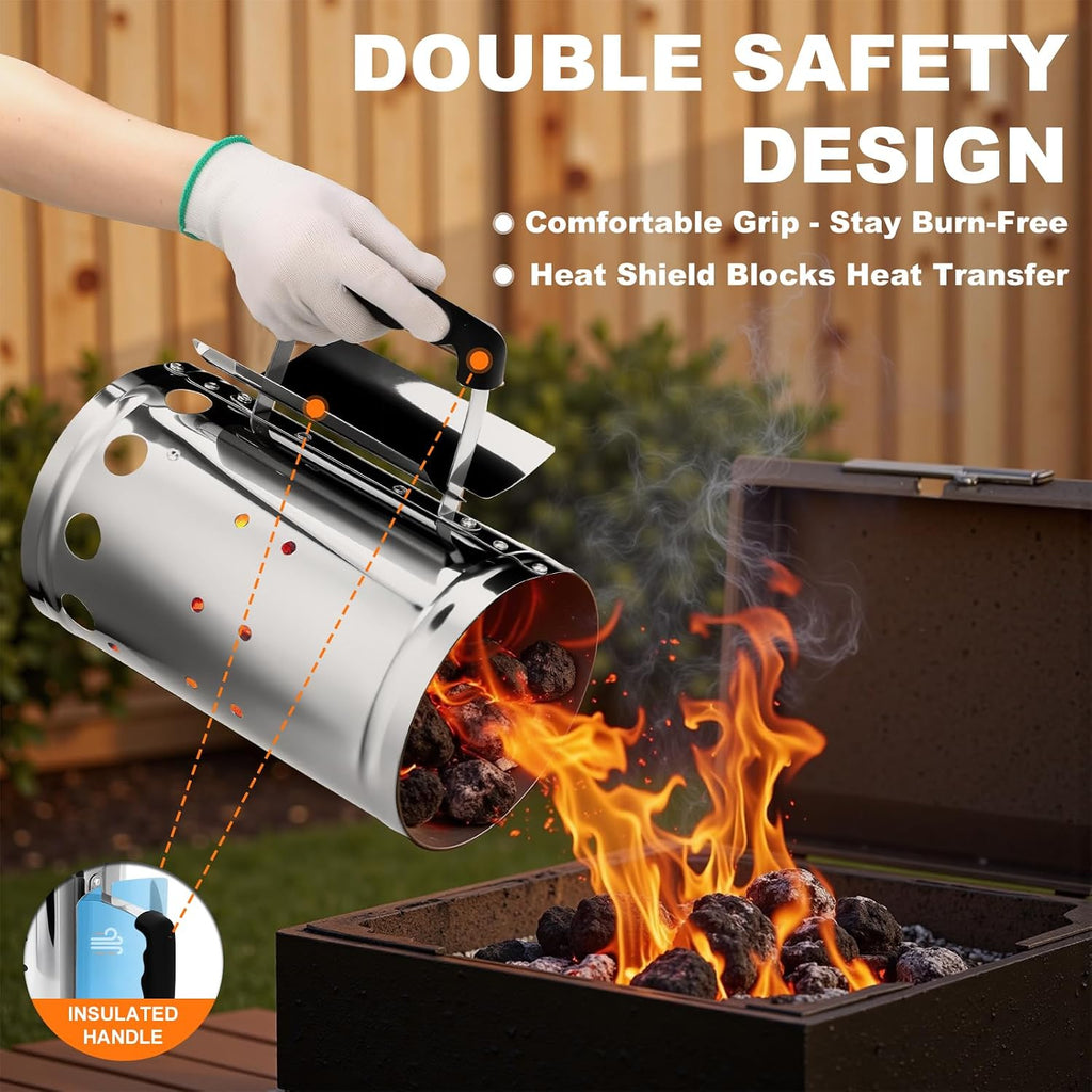 Charcoal Chimney Starter, BBQ Grill Quick Rapid Fire