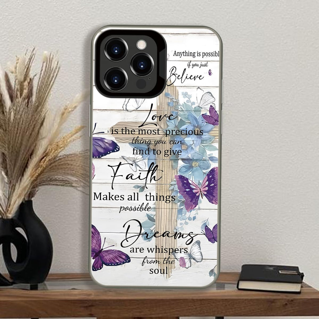 Cute Butterfly Flower Cross Wood Grain Case for iPhone 13 Pro Max | Creative Designs for Women Girls Shockproof