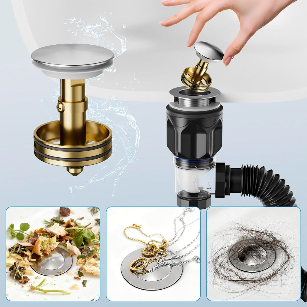 Bathroom Sink Drain Kit with Flexible Expandable P-Trap Sink Drain Pipe Tube Anti-Odor Bathroom Sink Drain Pipe for