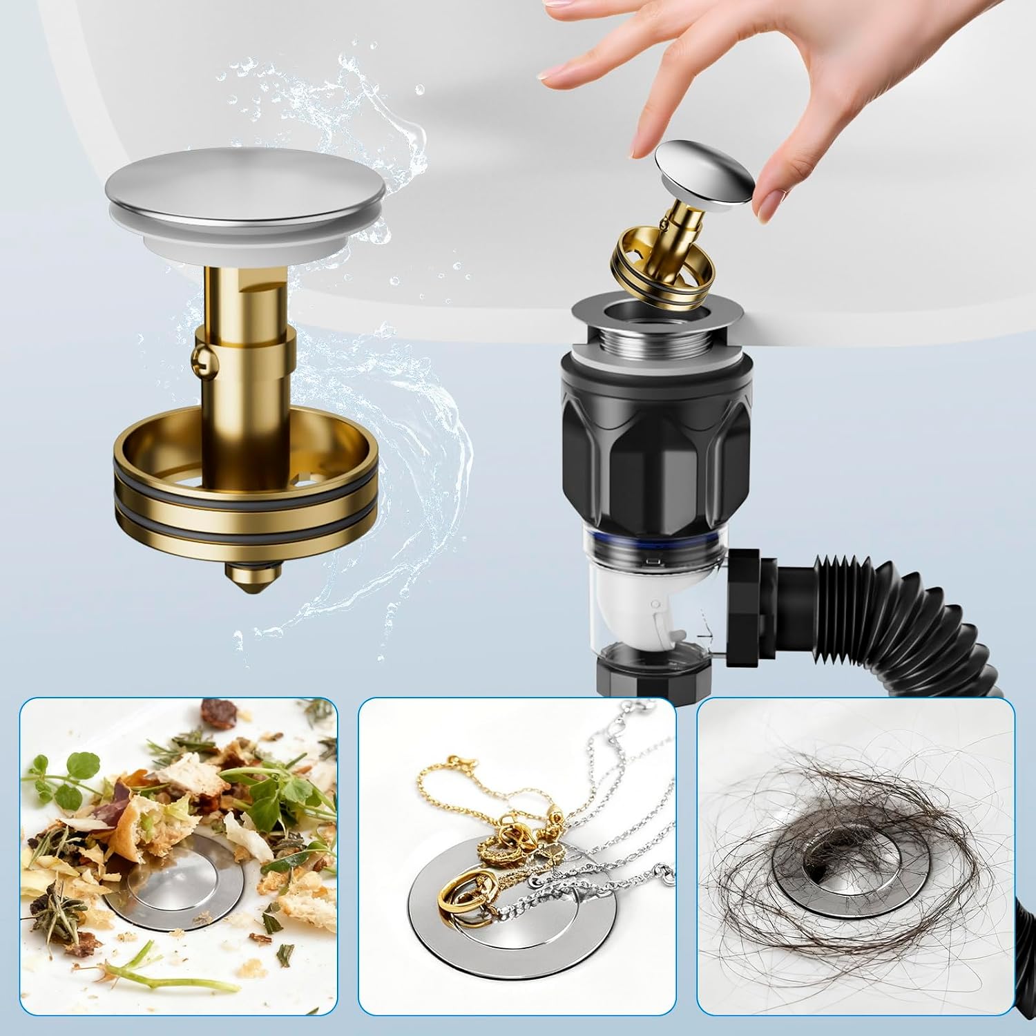 Bathroom Sink Drain Kit with Flexible Expandable P-Trap Sink Drain Pipe Tube Anti-Odor Bathroom Sink Drain Pipe for