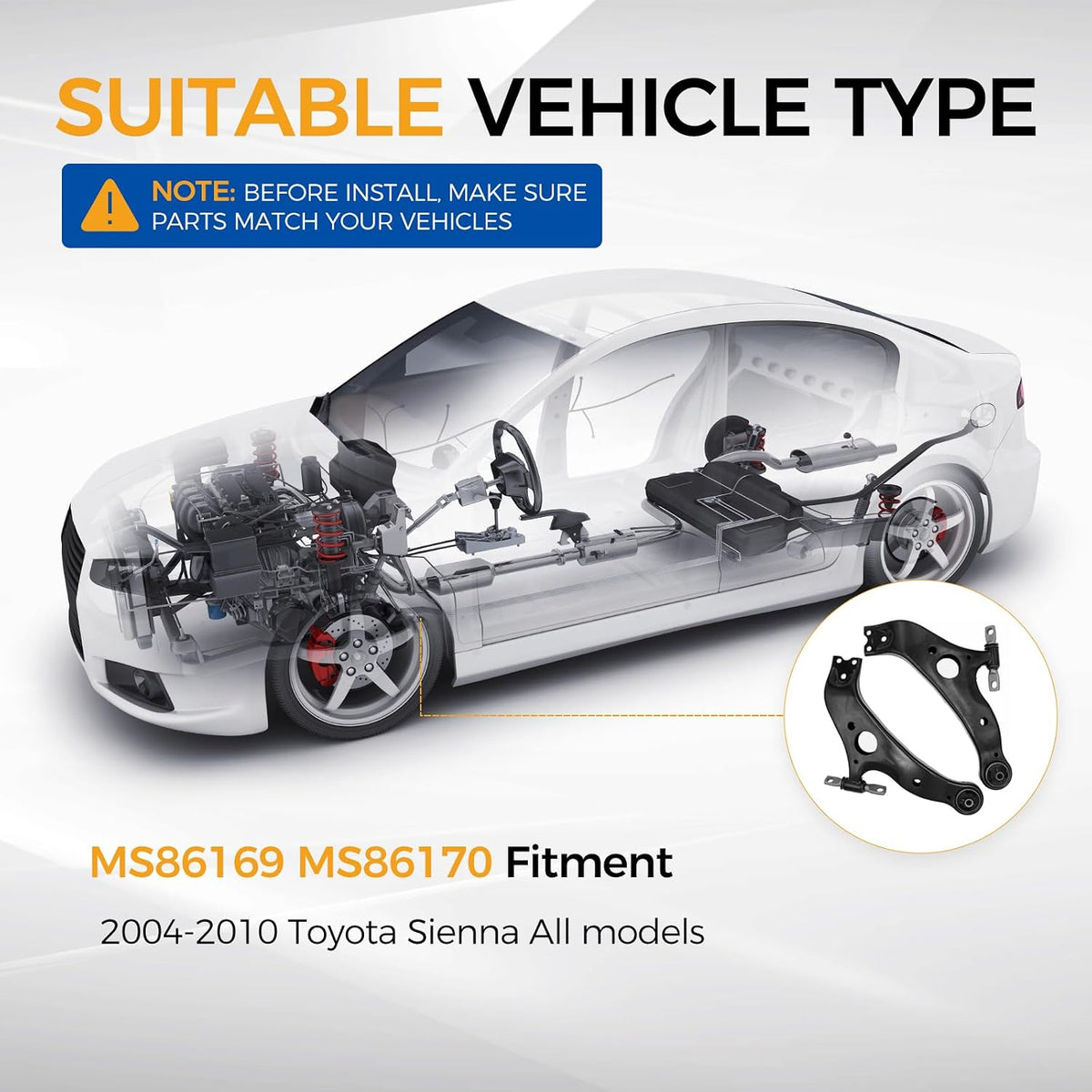 MS86169 MS86170 Front Lower Control Arm Suspension Kit Fit Toyota Sienna