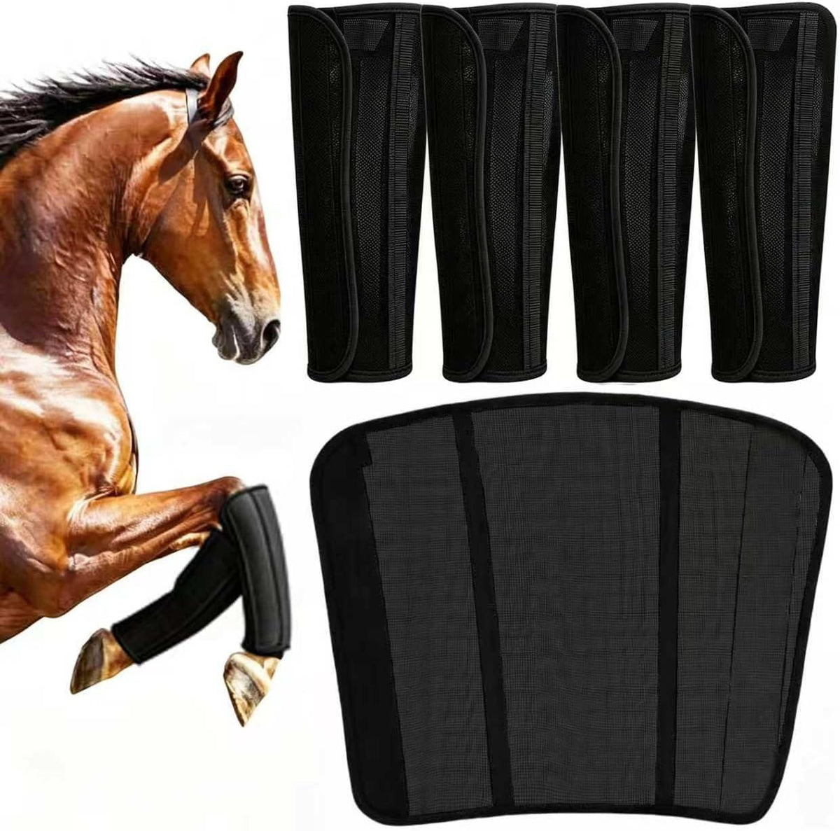Horse Fly Boots,Fly Boots for Horses Set,Reduce Stomping (Black 4pcs)