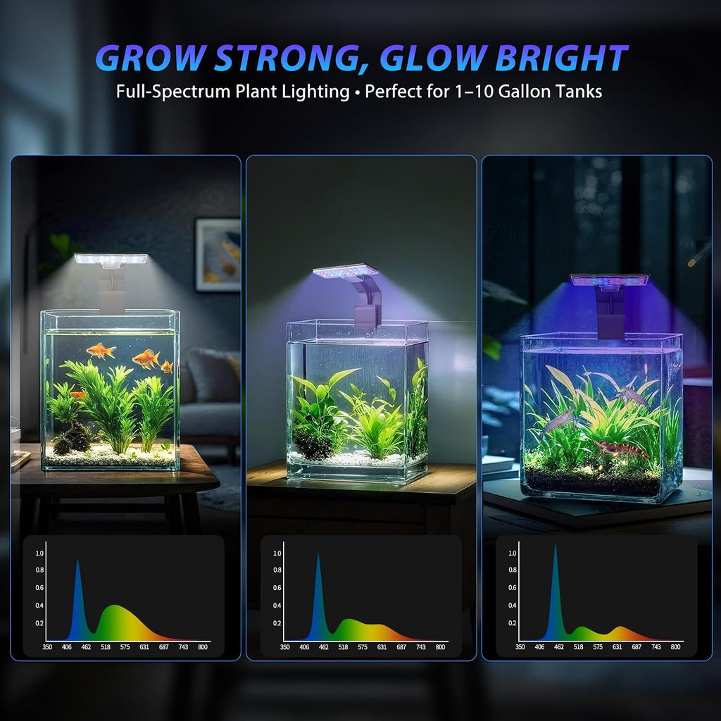 Mini Clip-On Aquarium Light 7W USB Dimmable Fish Tank Lamp with 3 Light Modes (Full Spectrum/White/RGB), 9-Level