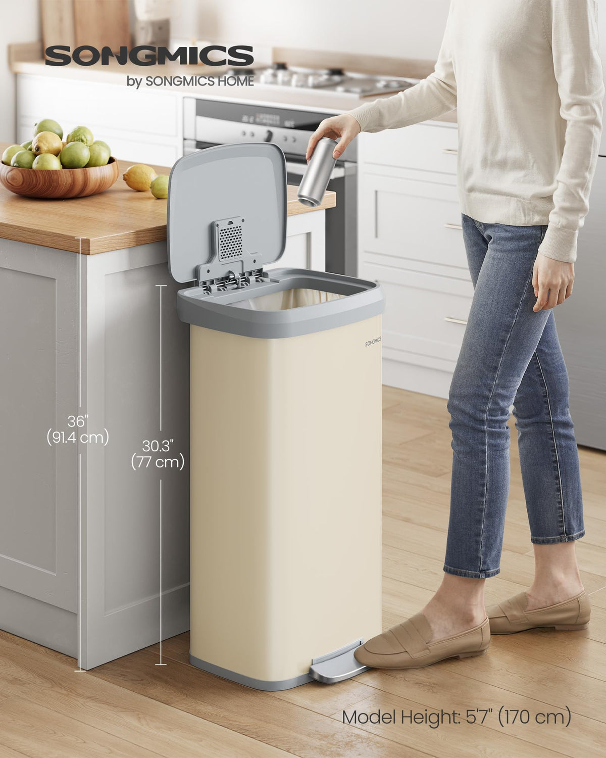 Kitchen Trash Can, 18-Gallon (68 L) Stainless Steel, Soft Closure