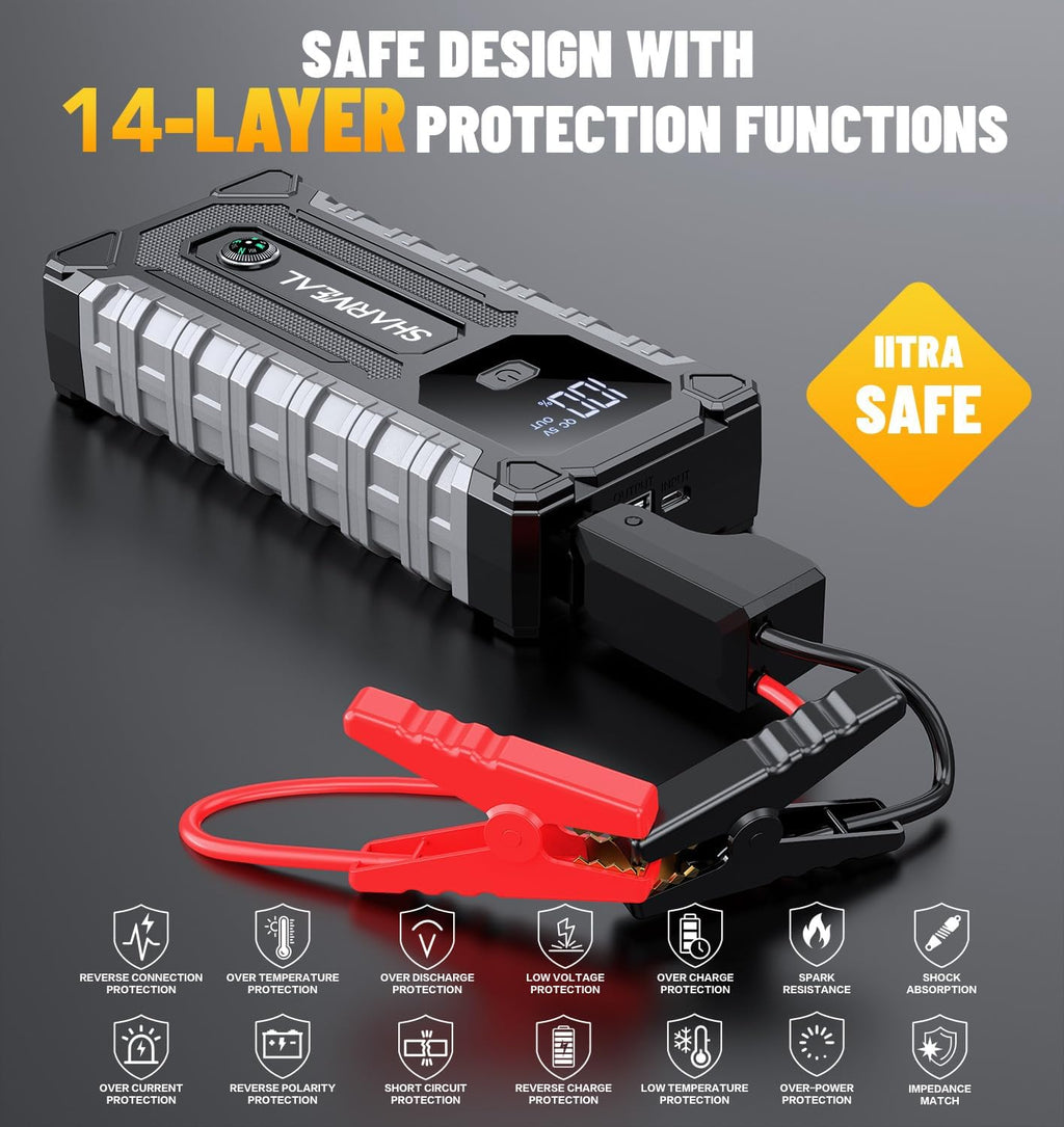 Car Jump Starter 7000A, Jump Starter Battery Pack for All Gas and 12.0L Diesel, 12V Portable Jump Box with LED Light