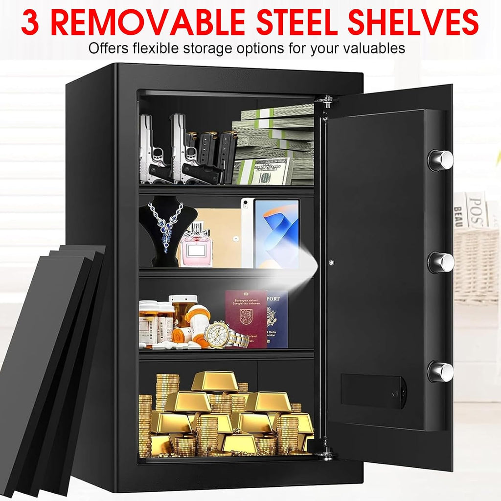 5.1 Cuft Large Home Safe Fireproof Waterproof, Anti-Theft Fireproof Safe Box with Programmable Keypad, Spare Keys and
