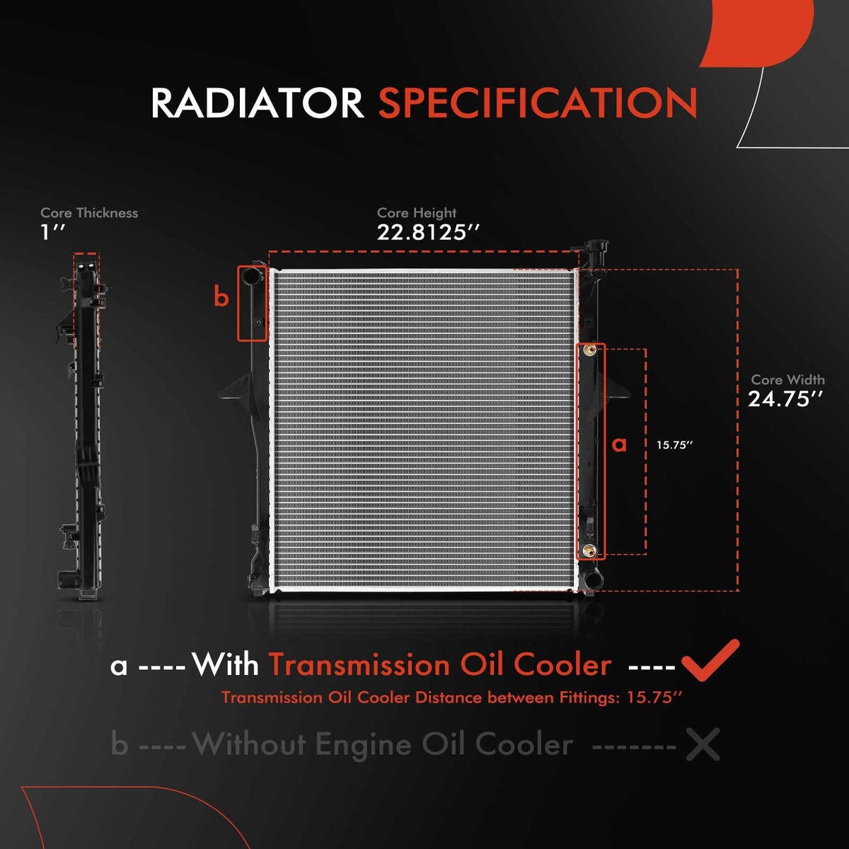 A-Premium Engine Coolant Radiator Assembly with Transmission Oil Cooler