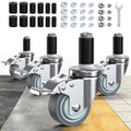 Caster Wheels Locking 3 Inch Expanding Stem Casters, Threaded Swivel Casters Set of 4 Heavy Duty Castors, Fit 1"