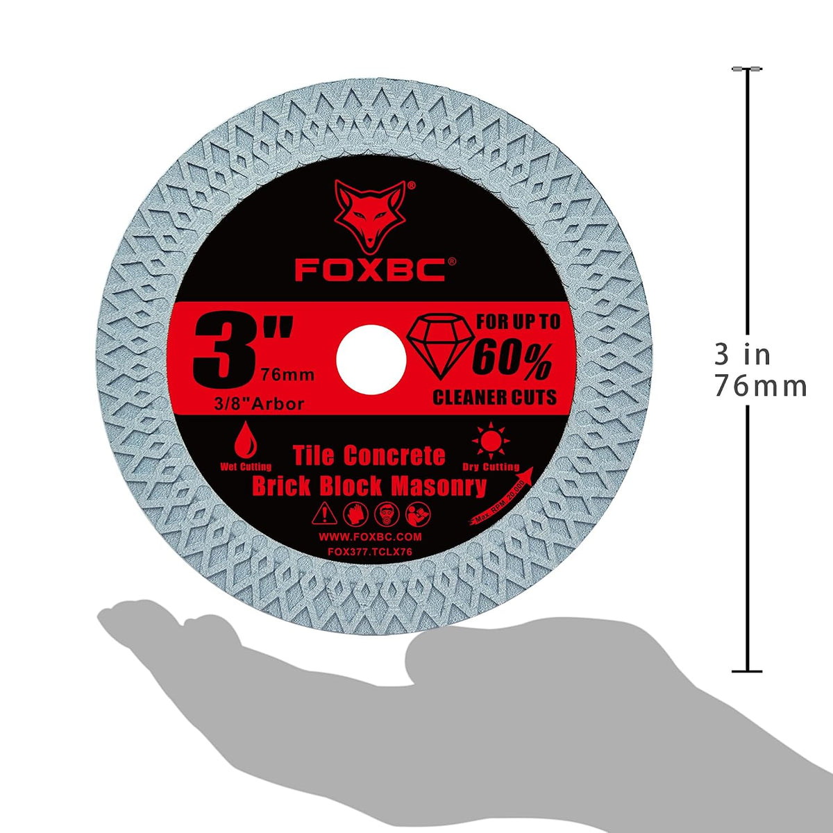 FOXBC 3 Inch Tile Diamond Blade, Masonry Cut-Off Wheels, 3/8" Arbor - 3PK