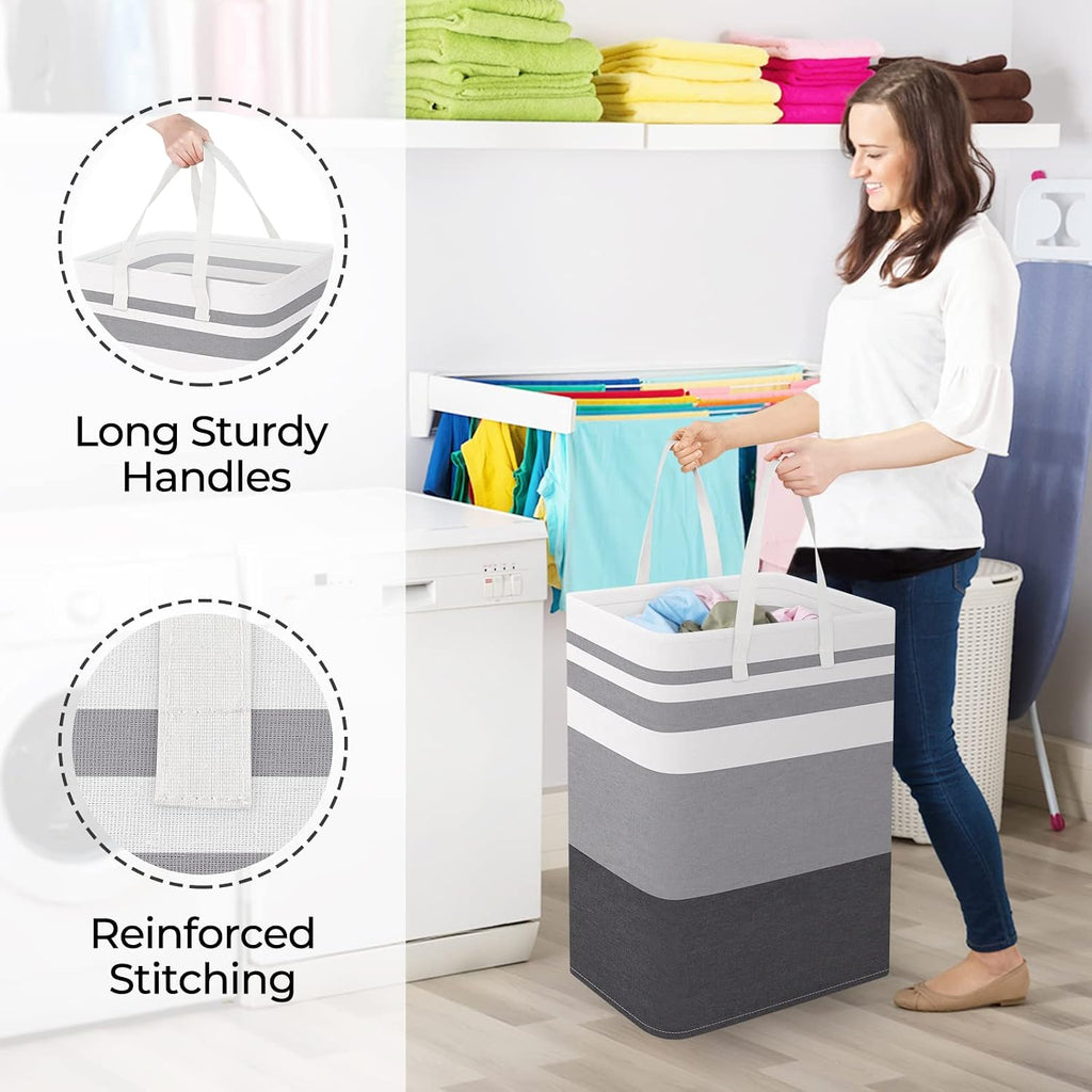 Laundry Basket Hamper, 75L Collapsible Clothes Storage, Grey | Freestanding Clothes Hampers, Foldable design, with