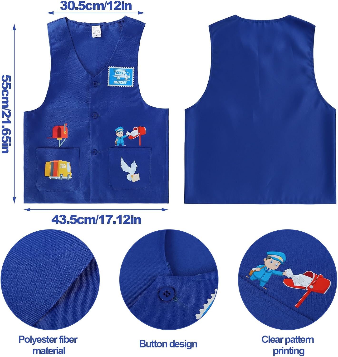 Mailman Costume for Kids Includes Mail Carrier Vest Hat Canvas Bag Mailman Pass Cards and Envelopes for Postman