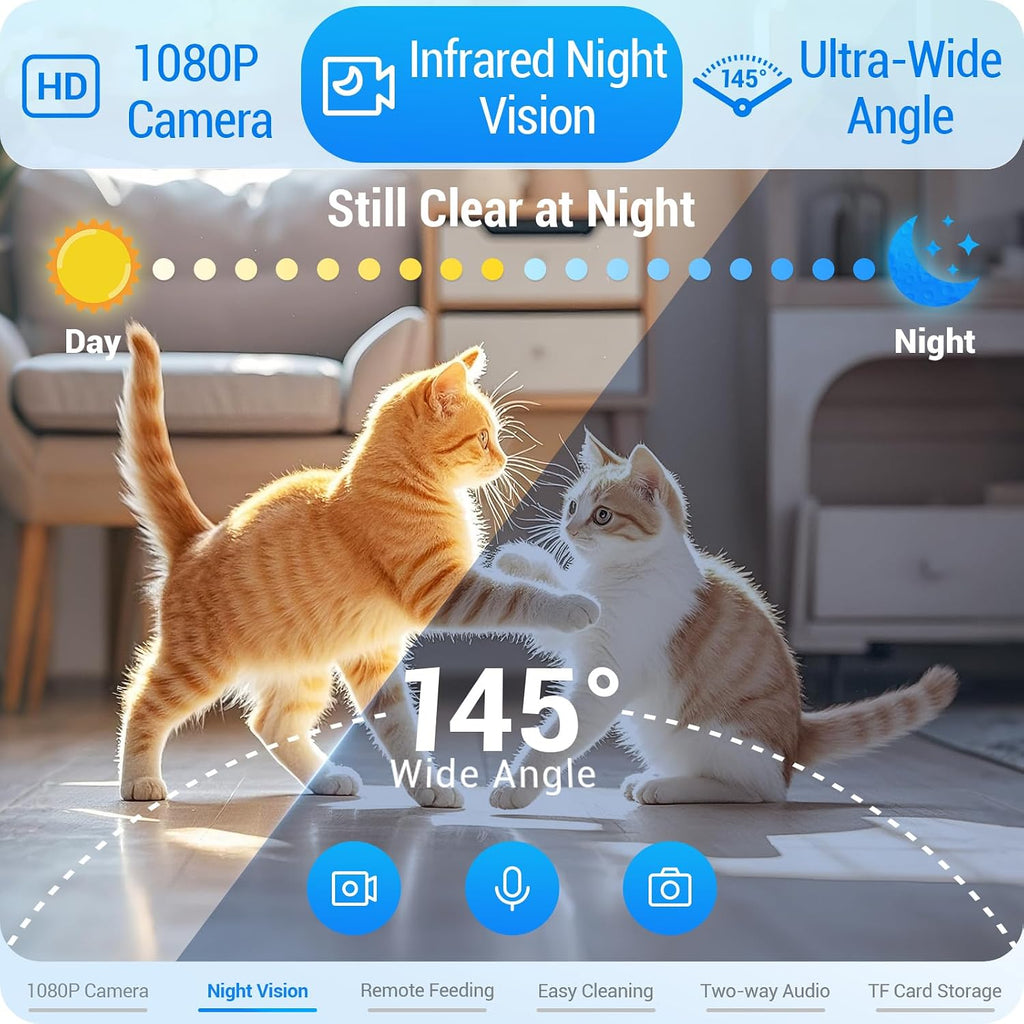 Automatic Cat Feeder with Camera: 5G WiFi Automatic Dog Feeder with Night Vision, 7L Auto Cat Food Dispenser with