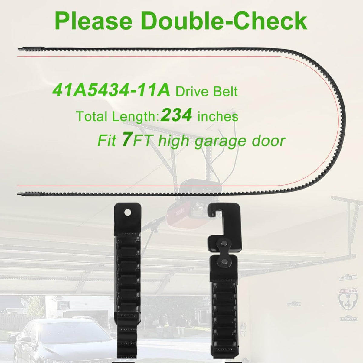 41A5434-11 Drive Belt 234'' for 7FT Garage Door Stable and Quiet Belt Replacement Compatible with Chamberlain Liftmaster Craftsman Sentex Whisper Openers (41A5434-11A 7FT Garage Door Belt)