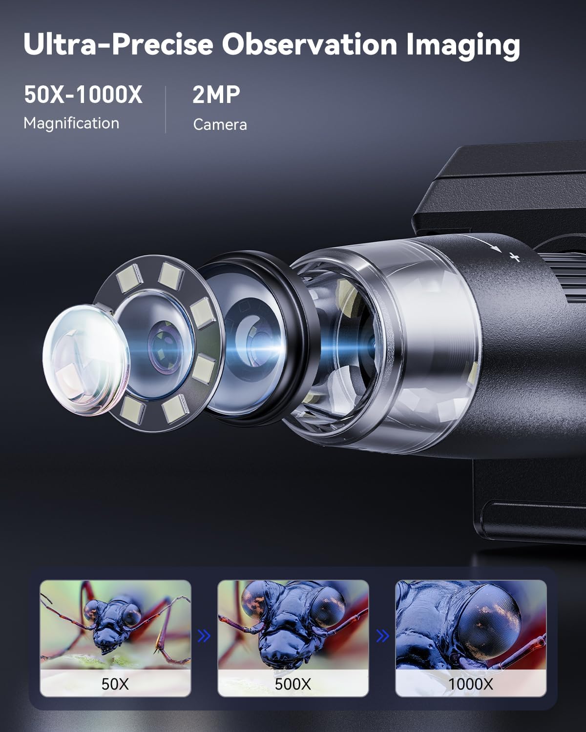 Digital Microscope, Coin Microscope with Light Adjustable Brightness 4.3" HD LCD Screen, 1000X Zoom PC View