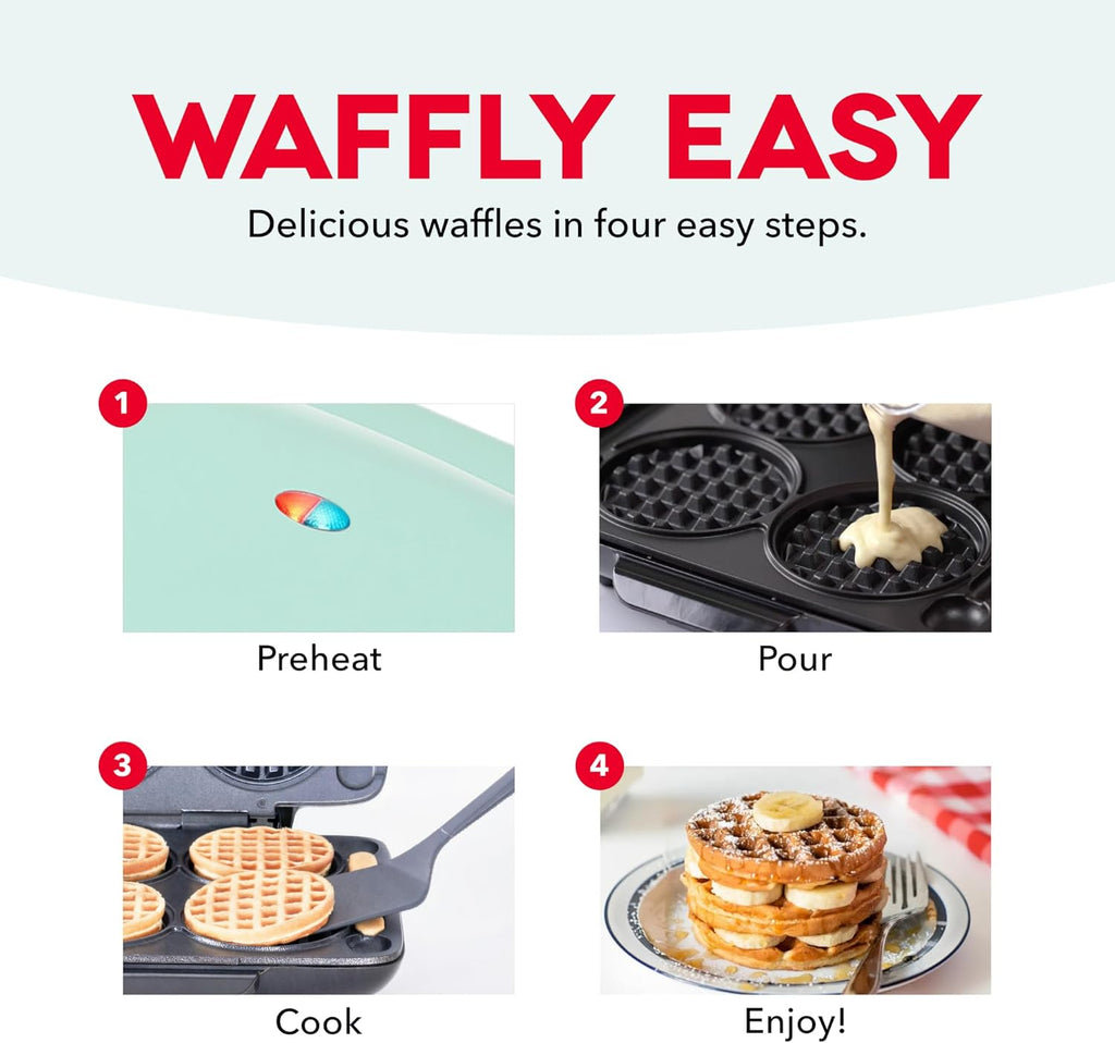 Multi Mini Waffle Maker, Makes 4 Waffles at Once, Graphite | Small Waffle Iron for Families, Kids Breakfast