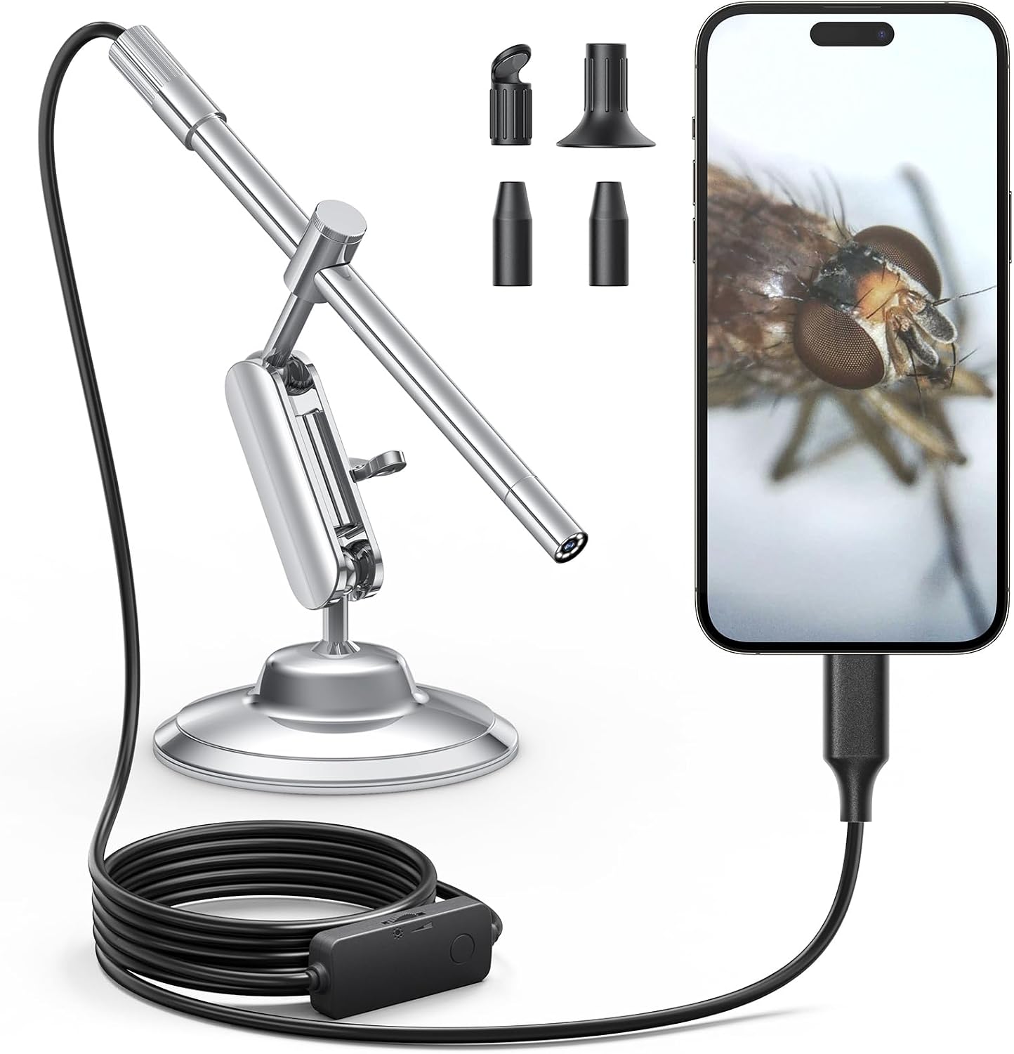 USB-C Digital Microscope 10X-200X for Coin & Electronics Inspection | Handheld Camera with 8 LEDs & Rotating Metal