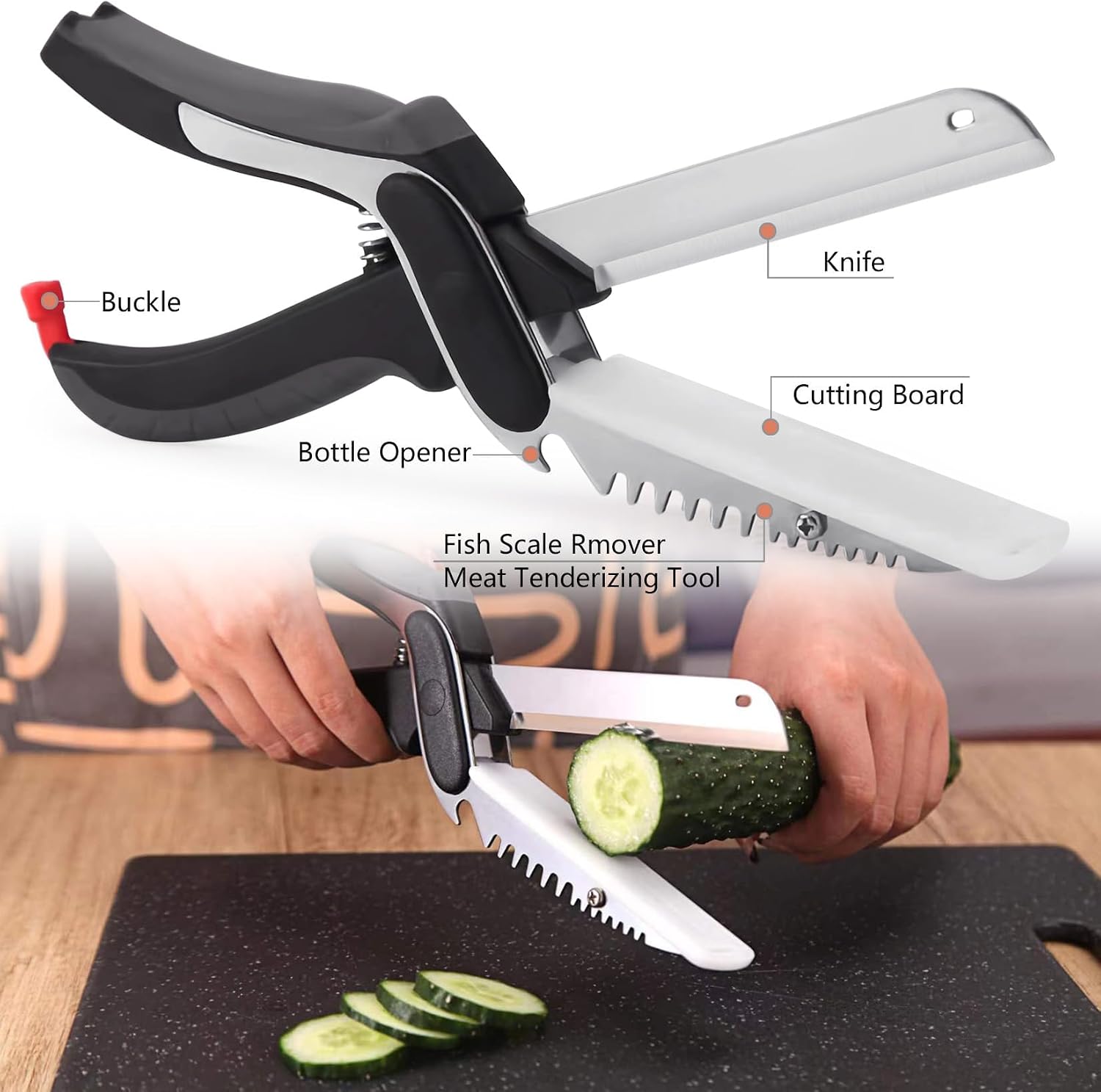 2-in-1 Kitchen Scissors with Replaceable Straight & Wavy Blades, Multi-Functional Kitchen Shears with Integrated