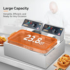 23.8Qt Commercial Deep Fryer Countertop, Electric Deep Fryer with Basket, Lid & Adjustable Temp, Stainless Steel