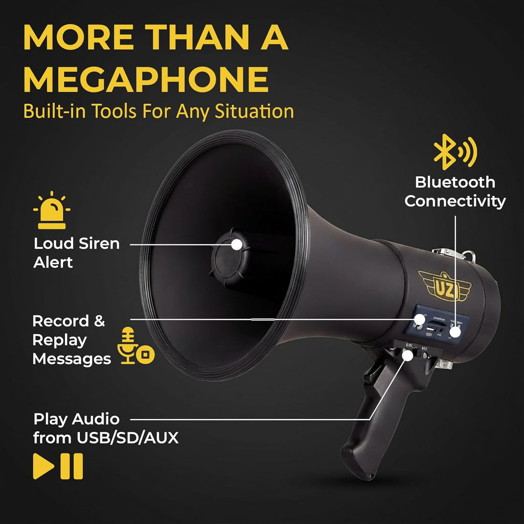 High Power Loud Big Bluetooth Megaphone 50W, Professional Bullhorn Megaphone Used by First Responders, Police &