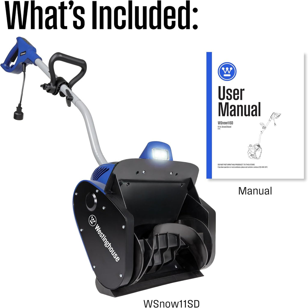 WSnow11SD Corded Snow Shovel, 11-inches Wide, Electric Snow Shovel with 20ft Throwing Distance, Plows 300lbs/min for