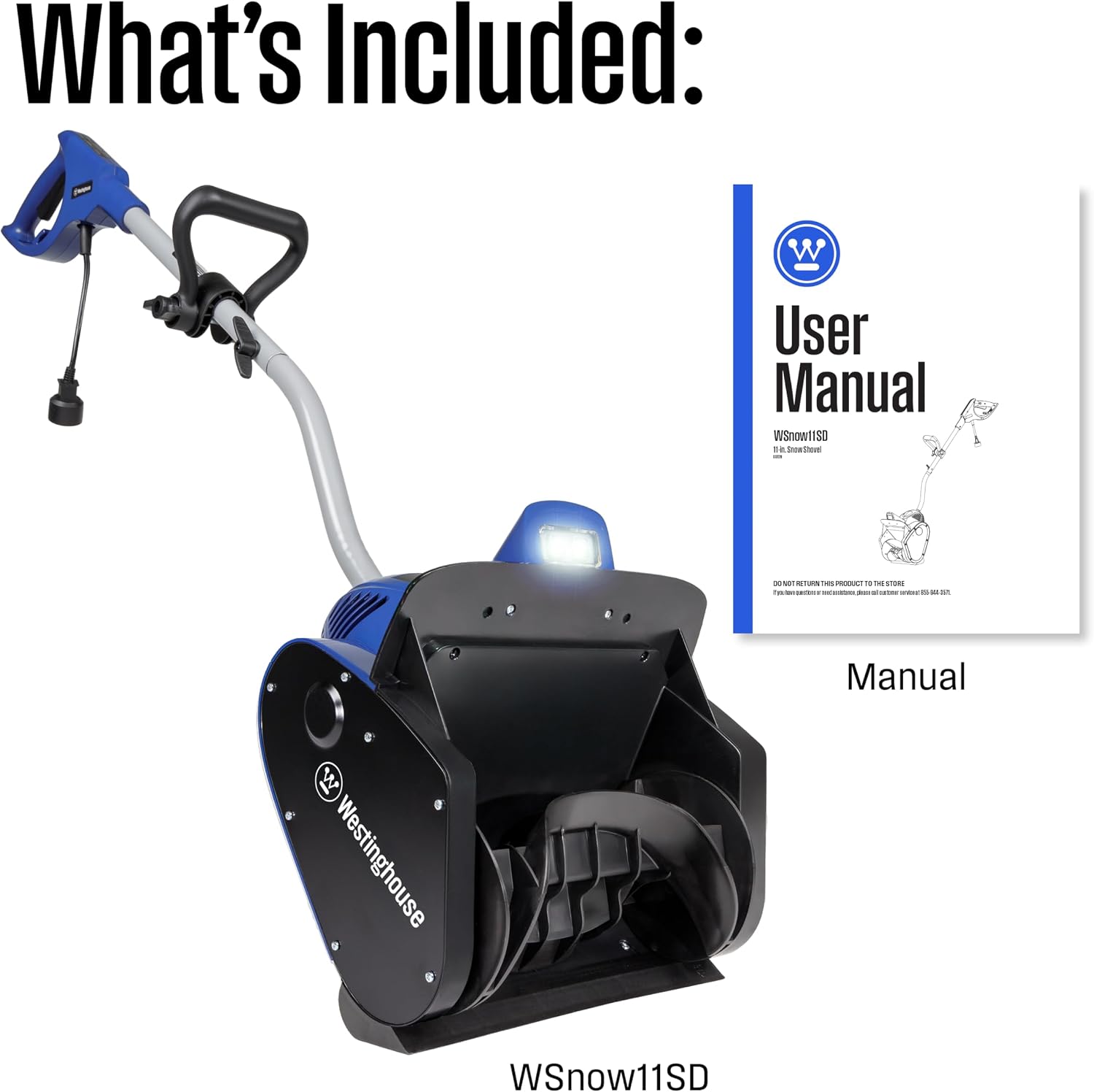 WSnow11SD Corded Snow Shovel, 11-inches Wide, Electric Snow Shovel with 20ft Throwing Distance, Plows 300lbs/min for