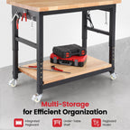 48" Adjustable Height Workbench with Wheels Heavy Duty Work Table with Under Table Shelf, Dual Pegboards & Power