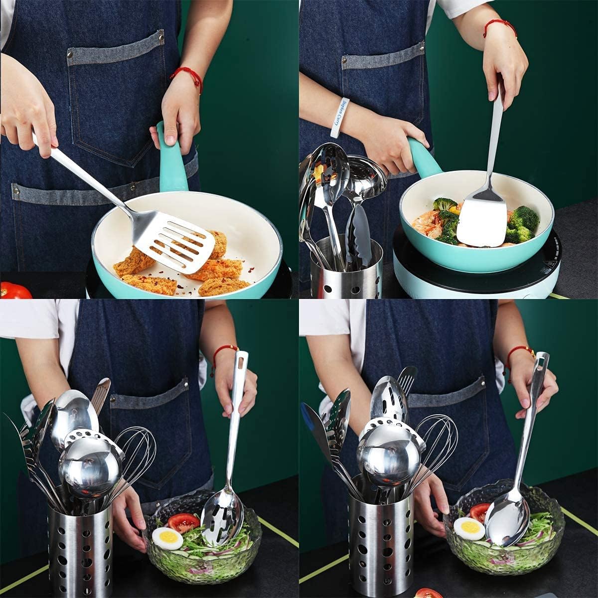 Stainless Steel Cooking Utensils Set, Berglander 13 Pieces Kitchen Utensils Set, Kitchen Tools Set With Utensil
