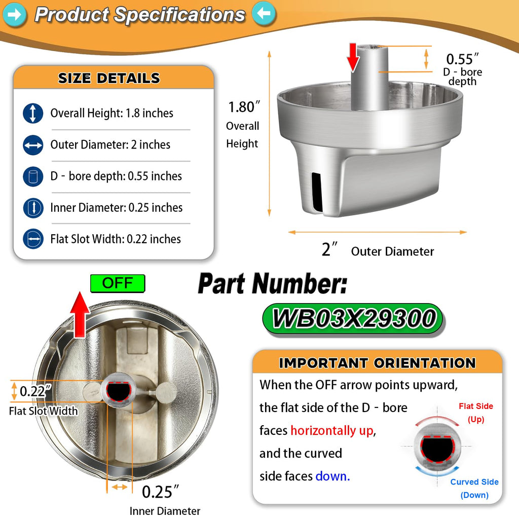 Upgraded Metal WB03X29300 for GE Stove Knobs Replacements,Stainless Steel Finish,Compatible with JGP3030SL1SS