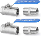 TAISHER 4 Pcs 1/4 Inch FNPT Ball Valve Kit, 304 Stainless Steel with Blue Handles & Nipple