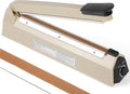 12 Inch Impulse Heat Sealer - Manual Poly Bag Sealer Machine for Plastic PE PP Bags - Extra Replace Element Grip (Beige)