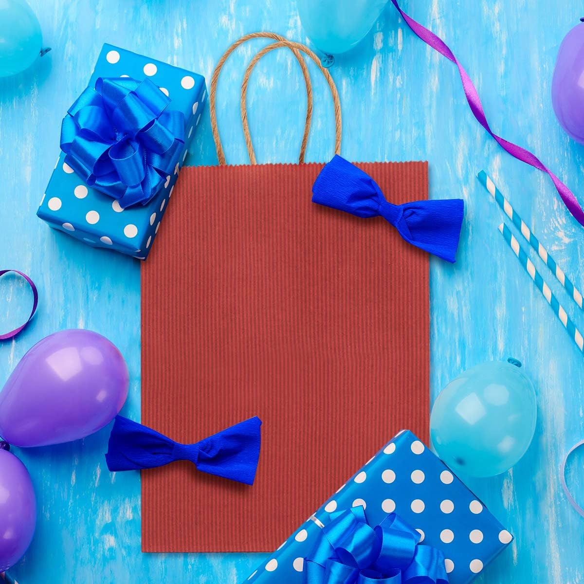 Small Gift Bags with Handles 5.25x3x8 Inch Red 100 Pack Bulk