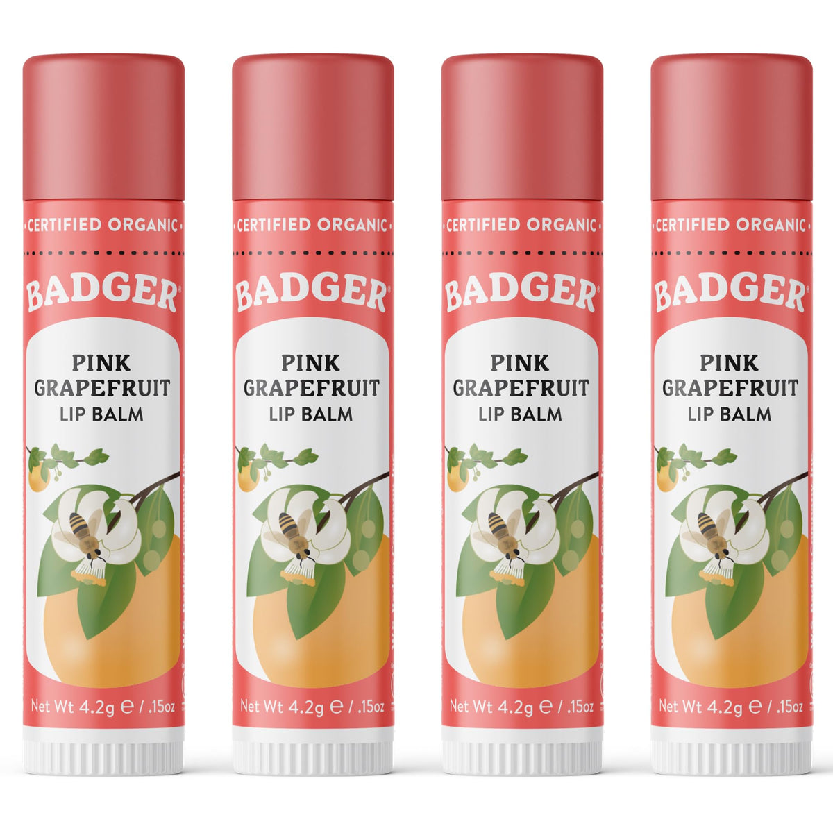 Pink Grapefruit Classic Organic Lip Balm, 4 Pack