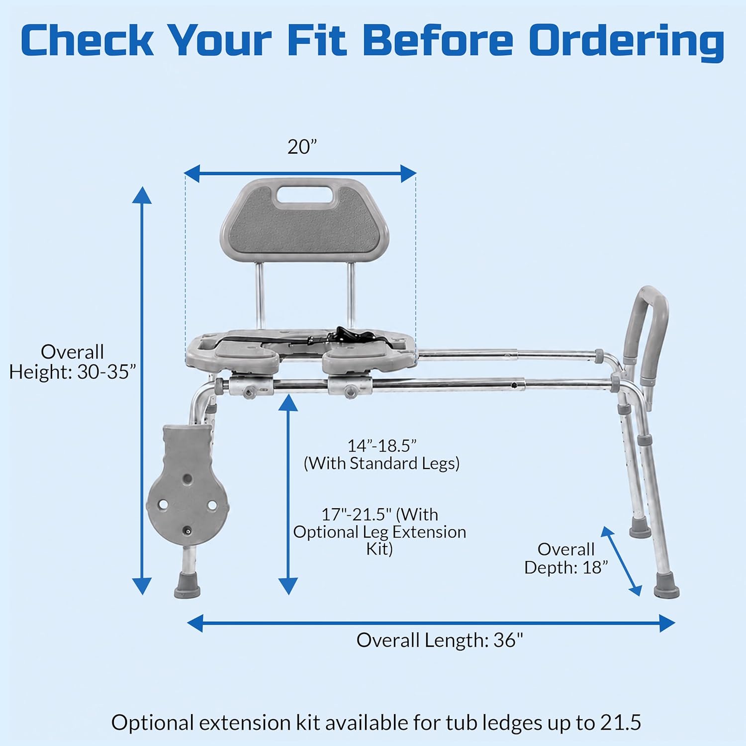 Sliding Shower Chair HydroGlyde Premium Heavy Duty, Padded Bathtub Transfer Bench with Cut Out Seat, for Bath Tub