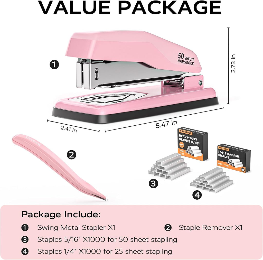 Desktop Stapler, Swing-Arm Swivel Stapler, 50 Sheet Capacity, 2000 Staples and Staple Remover, Rotatable Heavy Duty
