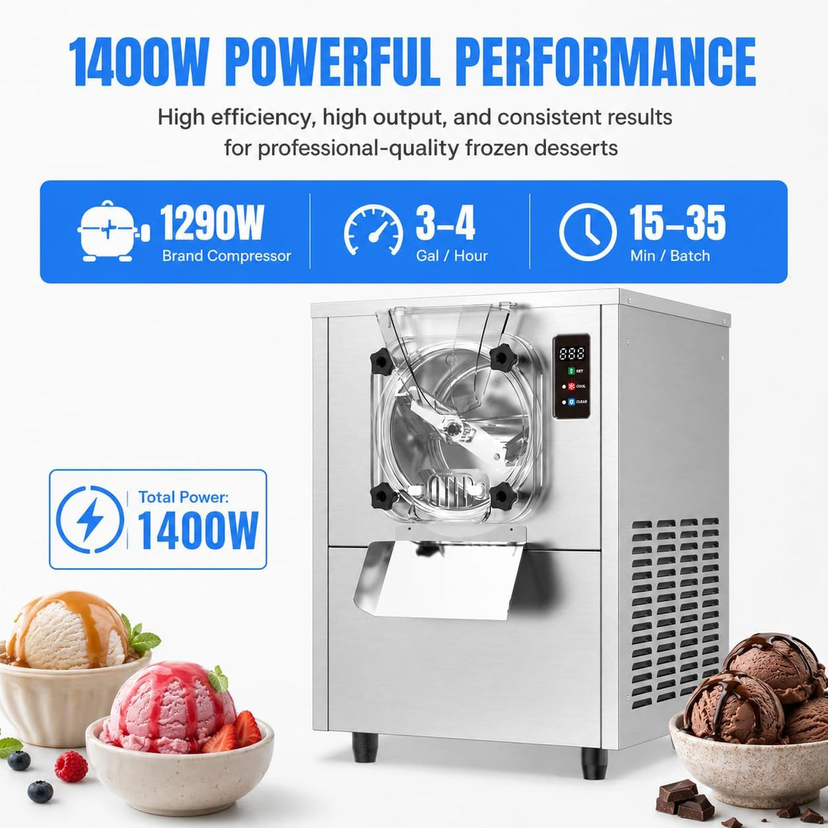 Commercial Hard Ice Cream Maker Machine 1400W 110V Gelato Machine